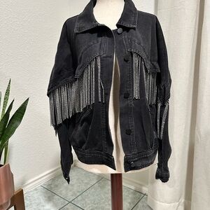 Black Fringe Denim Jacket